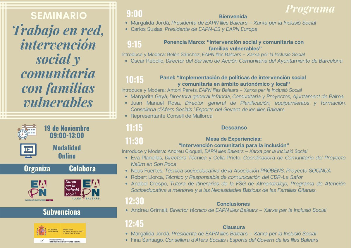 Probens_Mca's tweet photo. 📣Avui hem participat al Seminari: “Intervenció social i comunitària amb famílies vulnerables”, organitzat per @EAPNes i @IllesEapn. PROBENS ha presentat el Projecte sociocomunitari SOCINCA ⚽️🏊‍♀️ impulsat juntament amb el Departament de Serveis Socials d'@incaciutat https://t.co/gY7EJCMqw0
