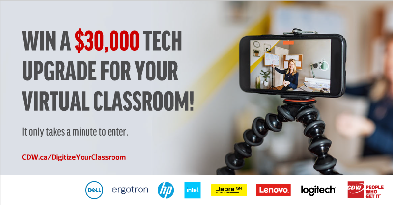 CDWCanada's tweet photo. Our #DigitizeYourClassroom contest is back! Enter to win a tech bundle worth 30K for your virtual classroom here: https://t.co/mR7B1iUpNI #k12 #education #EdTech #teachers https://t.co/DZdL26cQI6