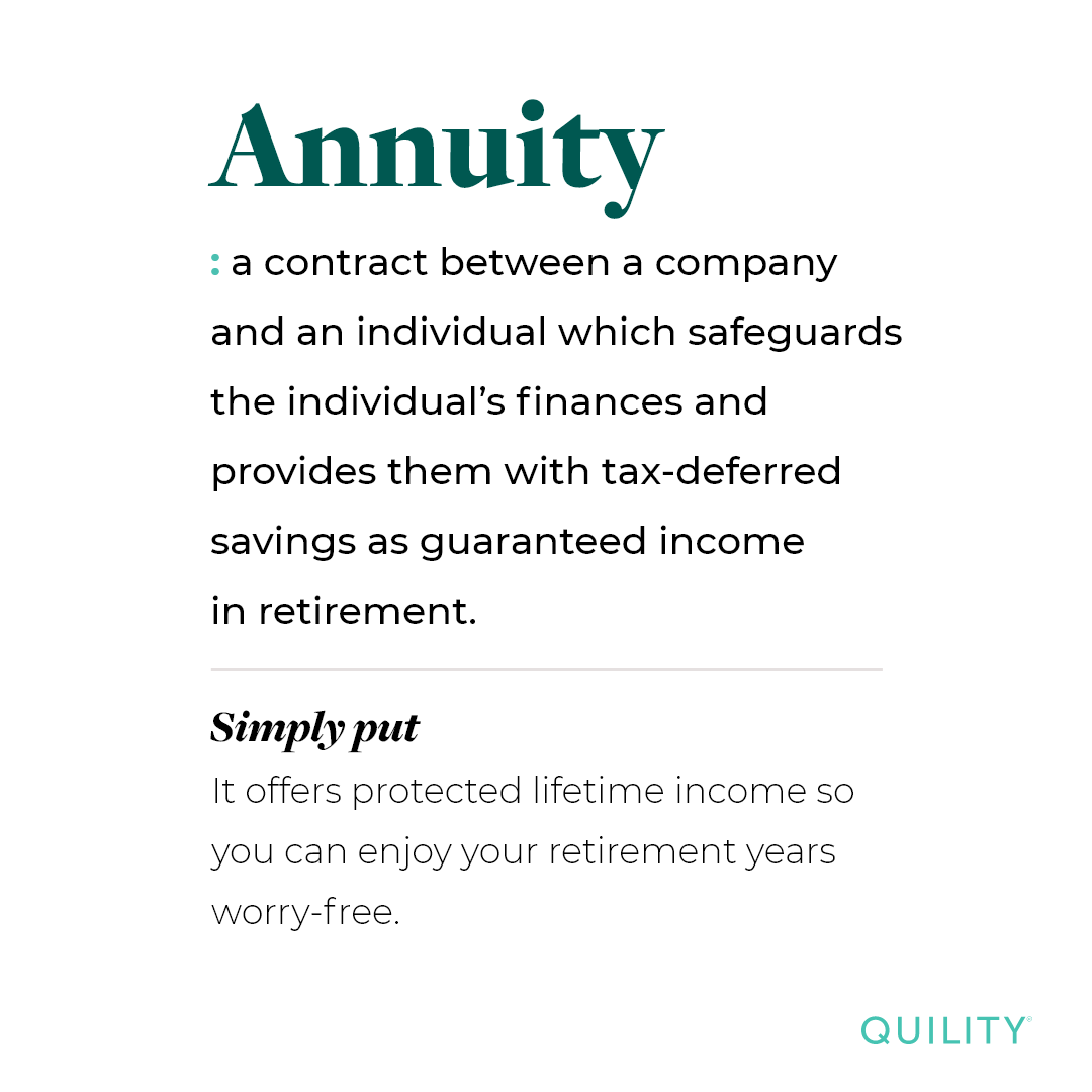 QuilityI's tweet photo. Have you checked out our life insurance dictionary yet? We’ll be featuring some of our top terms and explaining them in plain English over the next few weeks. Today’s term: annuity. Read more on how annuities, an insured retirement solution, work: https://t.co/zwupvF7ofz https://t.co/ppQzBhUAih