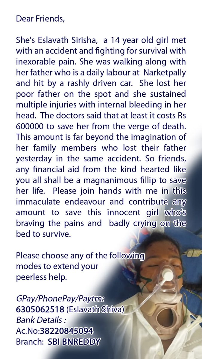 Hi sir this is RAGHU CHOREOGRAPHER for our TOLLWOOD MOVIES ( TELUGU FILM INDUSTRY) I HAVE A REQUEST SIR,,,,Please try to help this girl child, their family needs support and am doing my part sir n Requesting people to come forward 🙏🙏🙏 @SonuSood god bless u sir 🙏🙏🙏🙏🙏