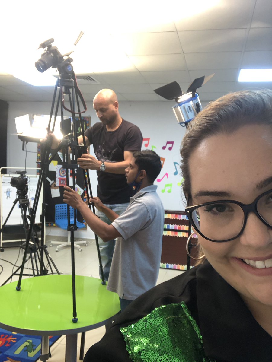 SamFles's tweet photo. In between filming #MakerSpace segments in #Studio104 @AISQ8. Working hard on making interactive and fun educational videos for our PreK students #MsSamAIS https://t.co/3eZdTswVkM