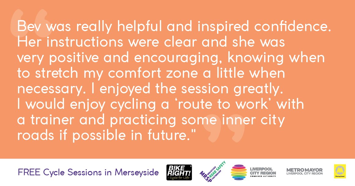 Merseysidersp's tweet photo. Great feedback from our FREE cycle sessions. It’s worth booking a session if you want to brush up on skills & build confidence.👉BOOK NOW & WE’LL COME TO YOU FOR THE SESSION!👈Info... https://t.co/P4JGr3siLO
#cycletraining #merseyside #cyclewithconfidence #cycling #roadsafety https://t.co/pPoMjFxR9Z