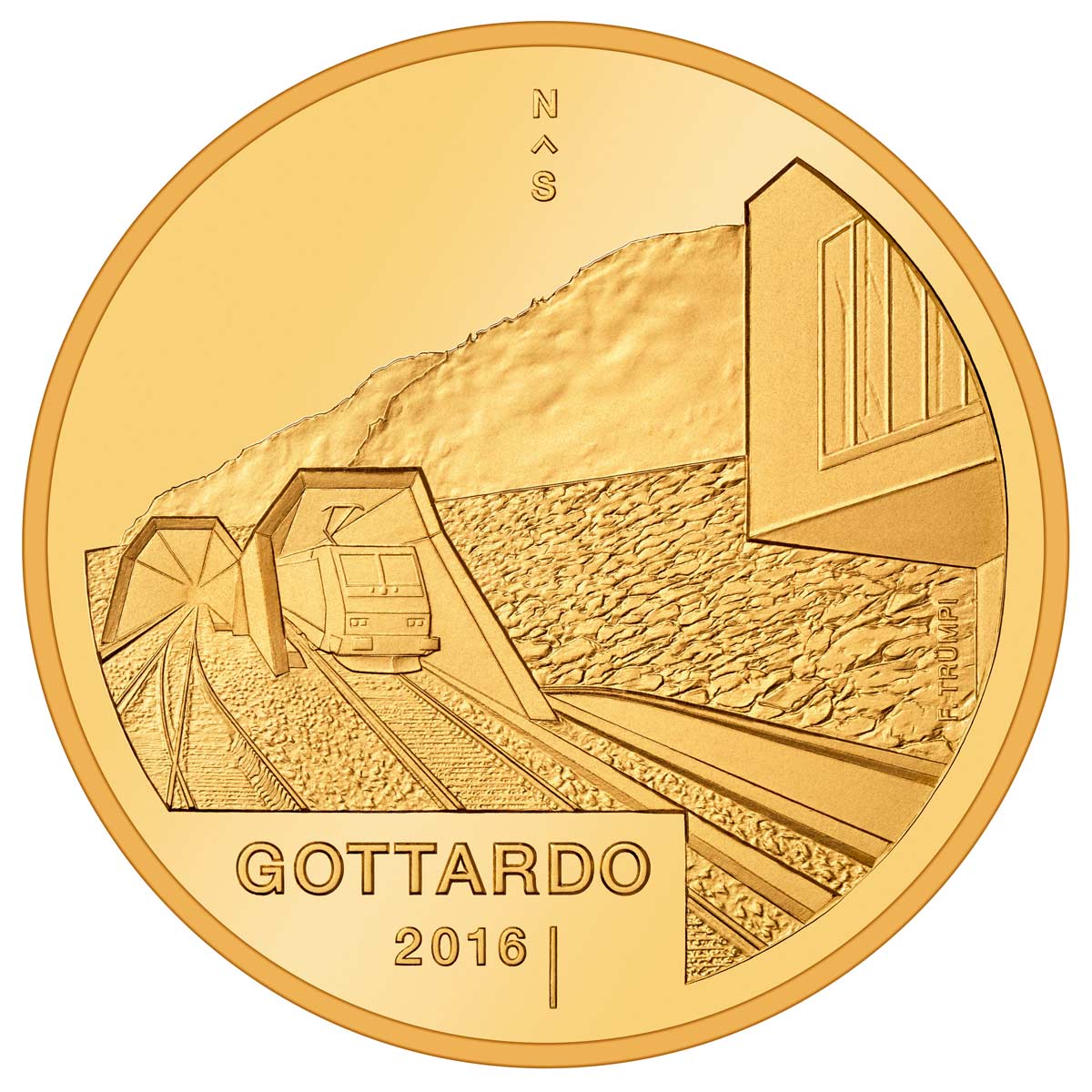 Known for their secluded gold vaults, the Swiss Mint took this event as an opportunity to launch a new coins. Designed by Fredi Trumpi, the new 20-franc silver coin shows the tunnel’s north portal in Erstfeld, and the new 50-franc gold coin shows the tunnel’s south portal.