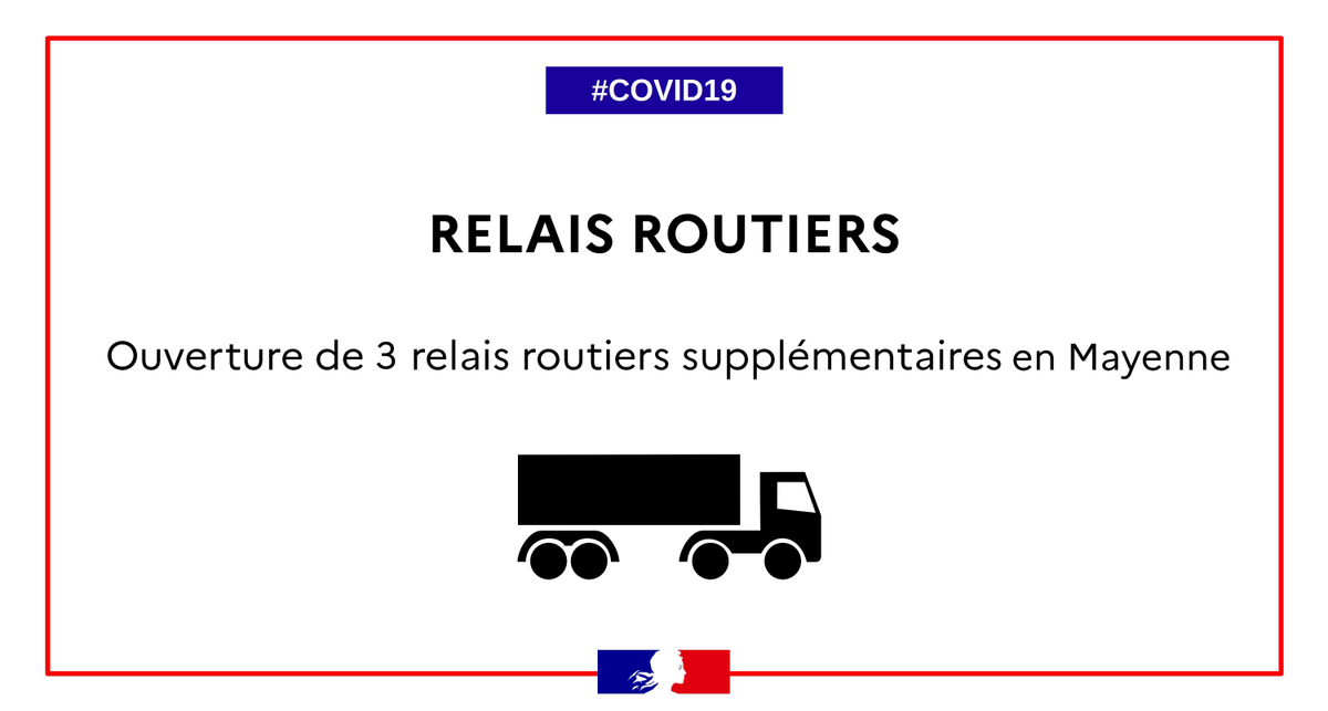 Prefet53's tweet photo. #ROUTIERS #COVID19 Afin d'accompagner les transporteurs🚚 dans leur activité, Jean-Francis Treffel, préfet de la #Mayenne autorise la réouverture de 3 relais routiers supplémentaires.
▶️ 9 relais routiers sont ouverts de 18 à 10h en Mayenne
Plus d'infos👉https://t.co/DiyFX2qqZC https://t.co/cat6XlJ0O5