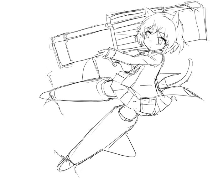 サーニャ空戦絵、アングル変えてみた。…こっちで行こう。 