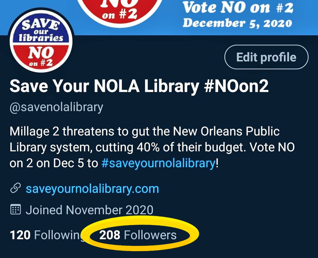 savenolalibrary's tweet photo. Awesome news we learned this morning: we hit over 200 followers!!
Can we get 500 by the end of the day?
We need to let #NewOrleans voters know to #Vote #NoOn2 and we need y'all help to do it! #SaveOurNOLAlibraries https://t.co/QuPL6d0Ufx