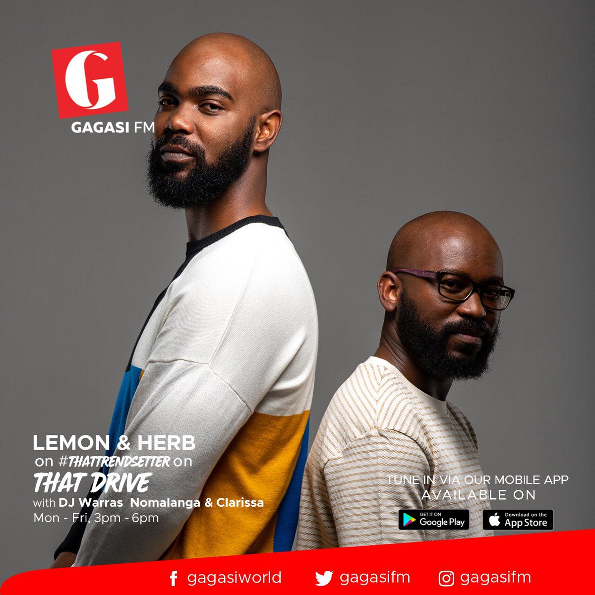 DriveGfm's tweet photo. Tune into @gagasifm at 4pm π» on #ThatTrendsetter as we chat to Dj Duo & Producers, @LemonnHerb π₯#Aura https://t.co/7tHuVTEOqu