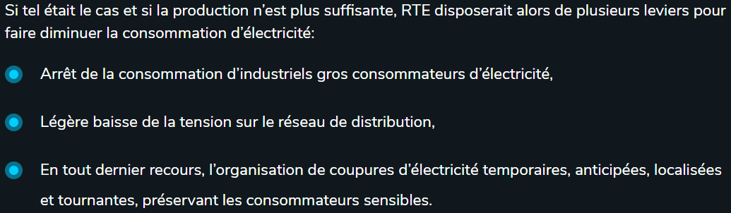 Alors que faire ?Pour cet hiver, RTE dispose de tous les leviers d'actions dont il souhaite, et qui sont les même chaque année: