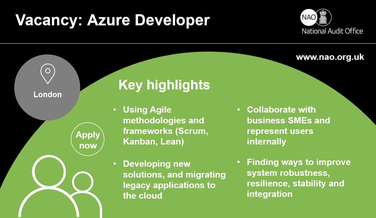 NAOorguk's tweet image. #AzureDeveloper wanted. 
In this role you will have the opportunity to:
•Ensure solution development follows the digital roadmap
•Find ways to improve system robustness, resilience, stability and integration
Find out more here: orlo.uk/NAO_vacancies_…
#IT #jobs