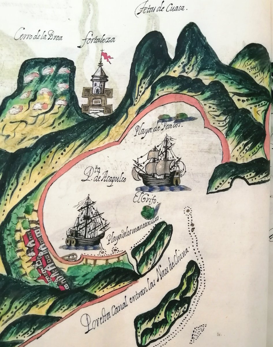 Did we mention just how beautiful this manuscript is? 😍 Our 'Derrotero' (or 'rutter' in English) even has silver and gold leaf applied to some of its details, suggesting it was a very expensive commission. The intricately-drawn ships are some of our favourites! ⛵⚓ #HistDay20