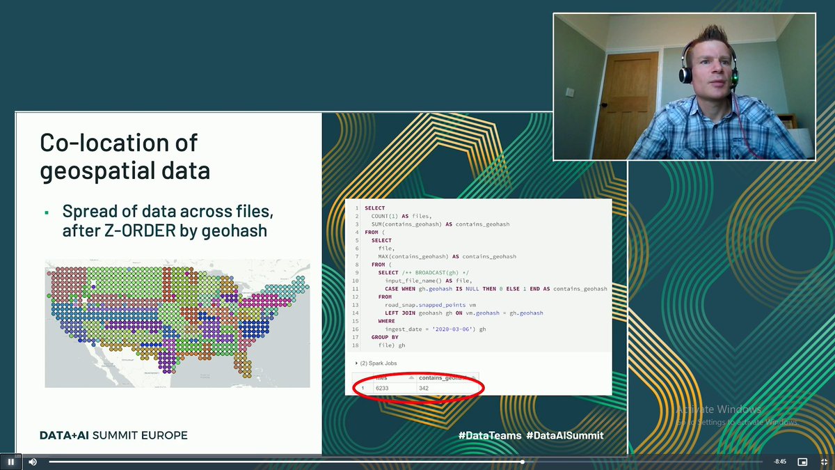 iMeritDigital's tweet photo. ‘With right query adjustments, #DynamicFilePruning is an effective tool for optimizing #geospatial queries which read from object store’ says Matt Slack of @wejoHQ at the @databricks #DataAISummit. He also spoke about #datalake indexing strategies, and the use of #Geohash column https://t.co/pgaxI9lH9W