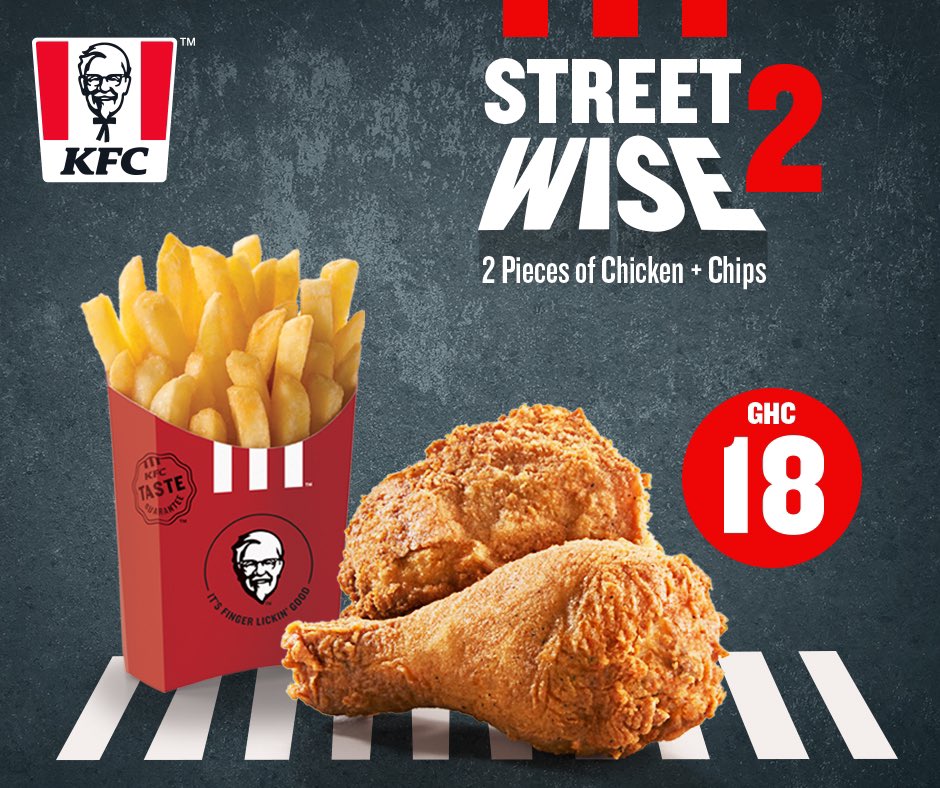 Kaypoisson1's tweet photo. 2 pieces of Chicken + Chips going for a cool 18 cedis sounds cool right?
You can get yours today and any other day from @KFC_Ghana.
Get yours at any KFC restaurant near you
You can also order via Jumia food app or Shopnaw ๐ค. Look sharp. #KFCSW2 https://t.co/8hGZoqKwkk