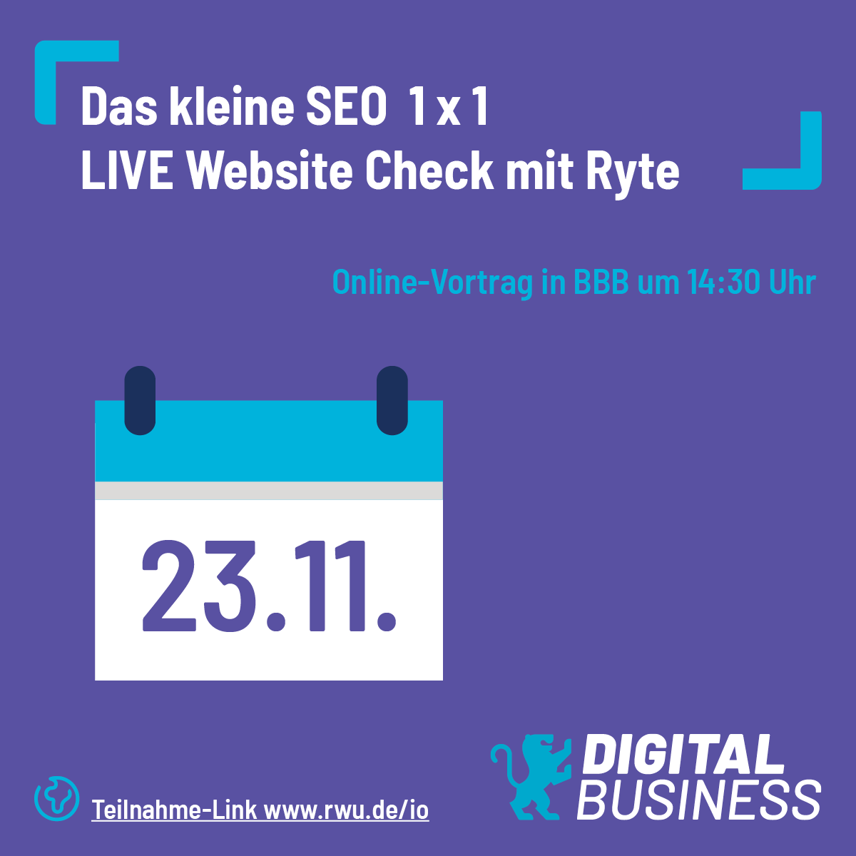 Aus unserem RWU-Studiengang Internet und Online-Marketing: „Das kleine SEO-Einmaleins - LIVE Website-Check mit Ryte“. Websitemarketing-Basics und Live-Analysen. Der Vortrag ist offen für alle. Link zum Online-Veranstaltungsraum: manager.didaktik-bigblue.rwu.de/b/nic-yns-yvz-…