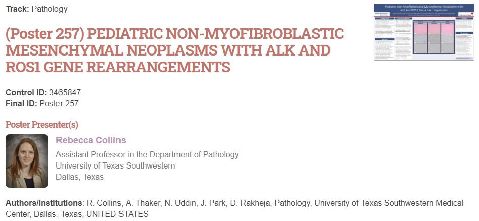 dinesh_rakheja's tweet image. #PediPath #Sarcoma @UTSW_PediPath @UTSW_Pathology @ctosociety @JasonPathology 
 
PEDIATRIC NON-MYOFIBROBLASTIC MESENCHYMAL NEOPLASMS WITH ALK AND ROS1 GENE REARRANGEMENTS  #CTOS2020 cdmcd.co/wYG7Md