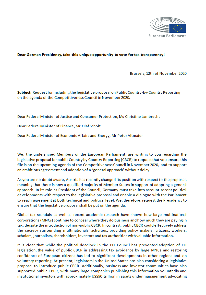 And it’s not just citizens calling for  #transparency. MEPs from the European Parliament have sent TWO letters to  @EU2020DE demanding that put this important proposal on the agenda. They can discuss this tomorrow and on Nov. 27.