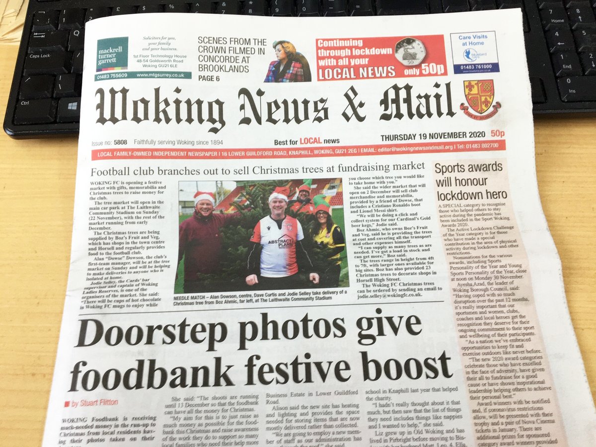 Woking_NewsMail's tweet photo. In today's paper: Doorstep photos mean a festive boost for @Wokingfoodbank ; Princess Di stars as @BrooklandsMuseu is the setting for @TheCrownNetflix ; community rallies to celebrate #Diwali2020 online - get your copy now #Only50p #community https://t.co/Weljlxr5gg