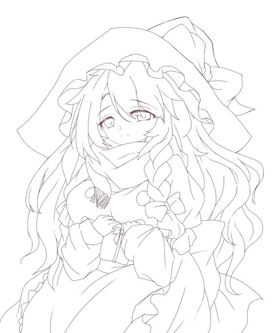 やっぱり貼ってみよう。
と思ったら魔理沙しか残ってなかった・・

 #皆さん線画と塗った後を見せてください 