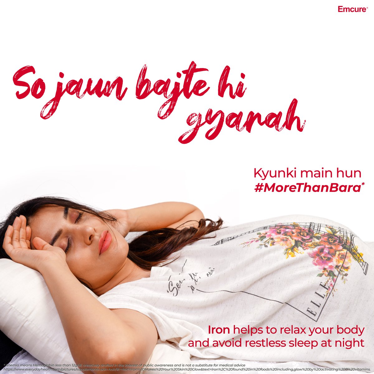 EmcureforAFI's tweet photo. Getting peaceful sleep in the night is a sign of optimum Iron (Hb) levels in blood and if you are experiencing insomnia Iron deficiency can be a reason. 
Let’s take the first step towards Anemia Free India and get an Hb test. Because, Hb in blood ideally needs to be #MoreThanBara https://t.co/BfWuH61uqd