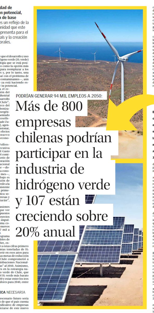 4e_chile's tweet photo. Hoy en @ElMercurio_cl nuestro trabajo que proyecta que en un escenario #NDC, que le atribuye un 21% de la #descarbonización al hidrógeno verde, se crearán 22 mil empleos al 2030 y 94 mil al 2050. Es una tremenda oportunidad para empresas y profesionales. ➡️https://t.co/KxlfrcPH6c https://t.co/1QCe7cQvfn