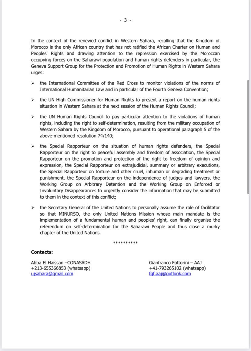 RoubiouAli's tweet photo. 🔴 NGOs #Geneva Support Group for the Protection and Promotion of Human Rights in #WesternSahara urge the international community to intervene to put an end to the aggressive actions against the #Sahrawi_people. https://t.co/ZoufnaazYO