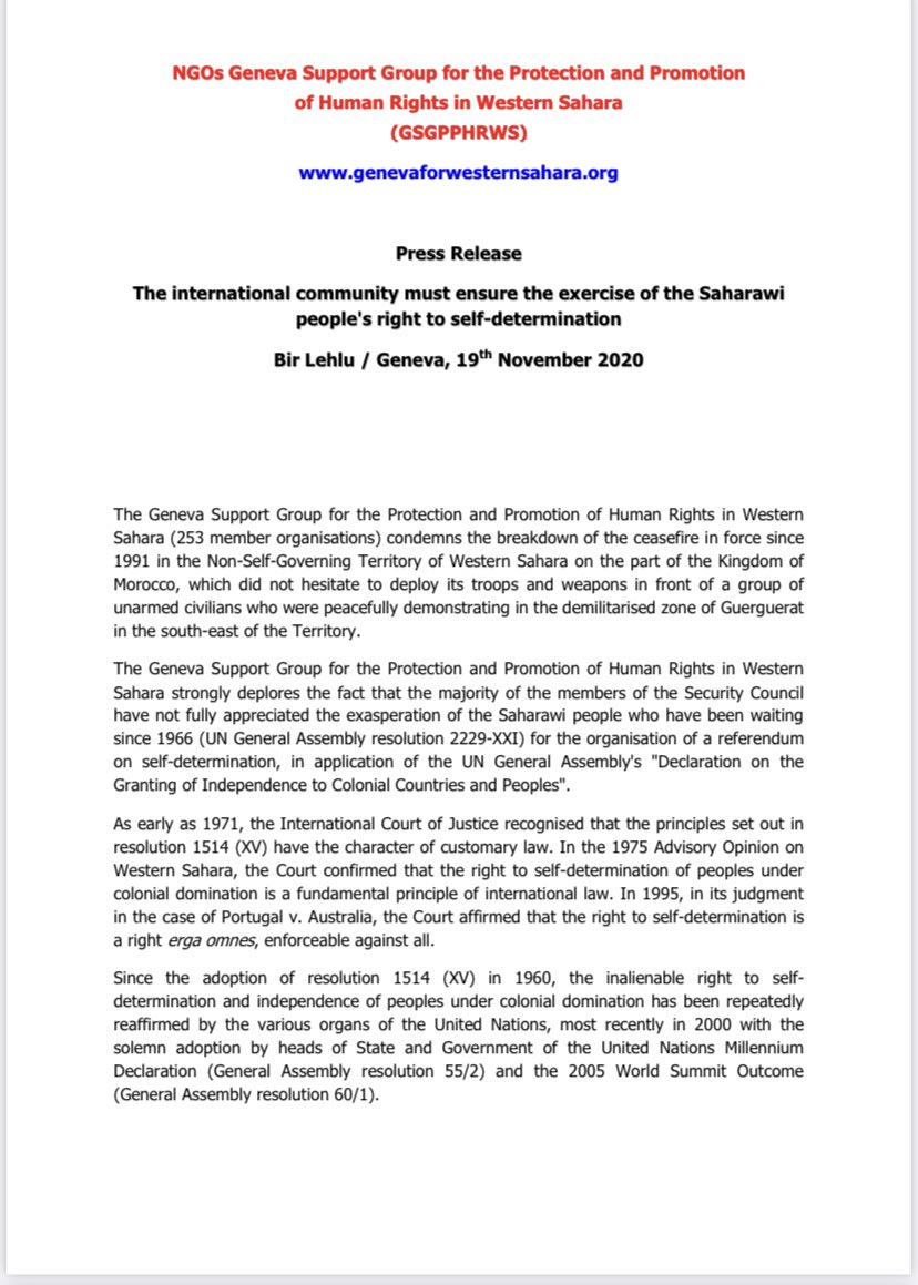 RoubiouAli's tweet photo. 🔴 NGOs #Geneva Support Group for the Protection and Promotion of Human Rights in #WesternSahara urge the international community to intervene to put an end to the aggressive actions against the #Sahrawi_people. https://t.co/ZoufnaazYO