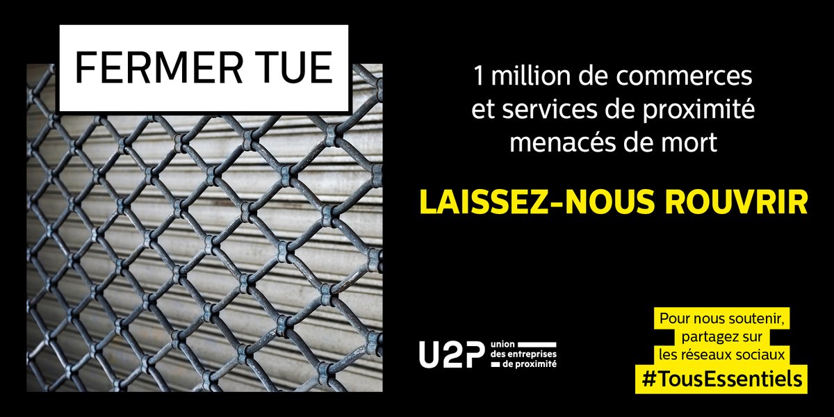 En tant que membre de l'<a href="/U2P_france/">U2P</a>, la #CAPEB soutient les commerces et services de #proximité contraints de fermer. Découvrez la campagne "Fermer tue" qui alerte sur la menace économique et sociale 🤝 #solidarite #TousEssentiels 👇
u2p-france.fr/plus-de-8-fran…