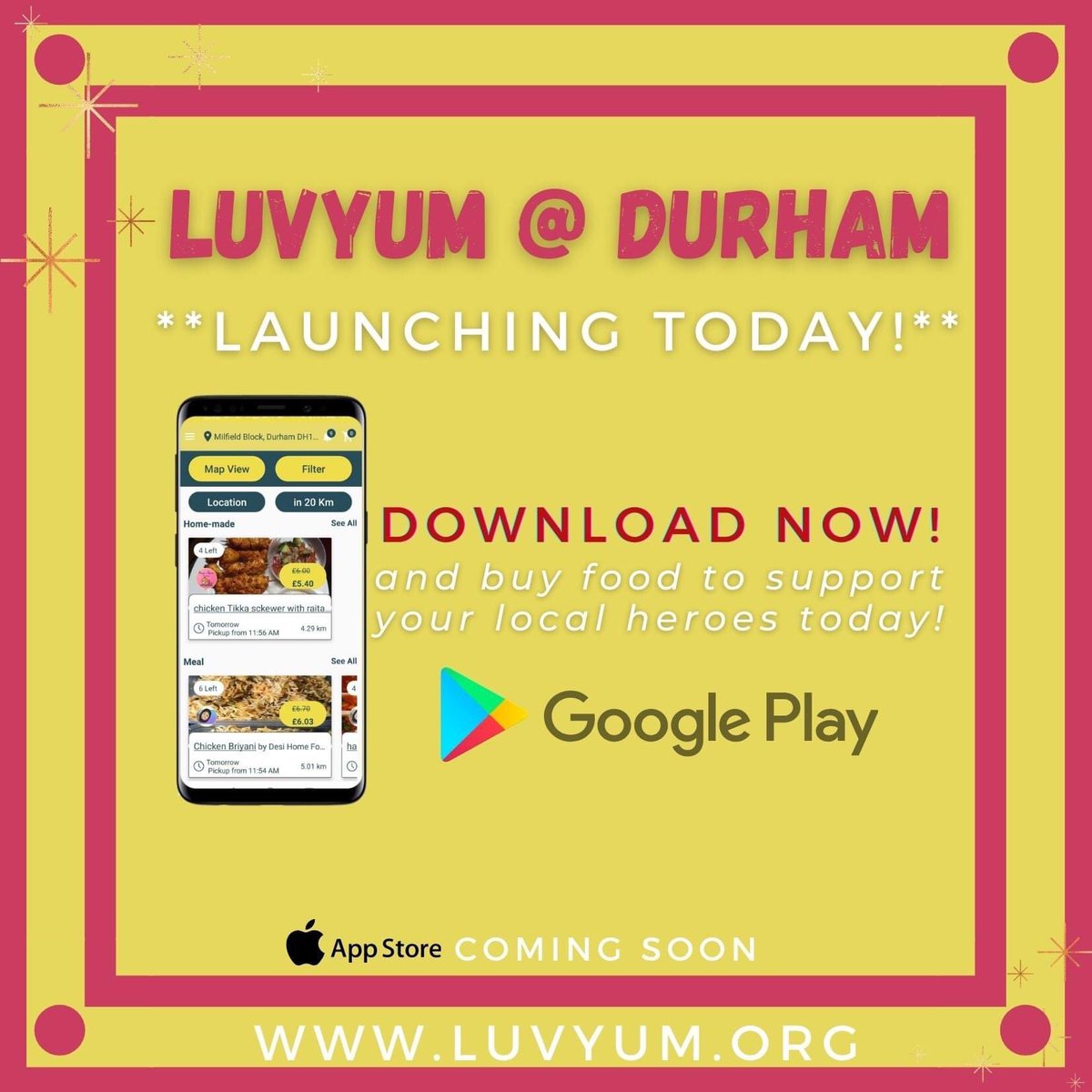 **LAUNCHING TODAY**

The Luvyum App is out now so you can buy food and support your local heroes! 

Download here: play.google.com/store/apps/det…!

Share with your friends xx

#foodsustainability #foodmovement #luvyum #startup #movement #launchday #launch #android #foodloss