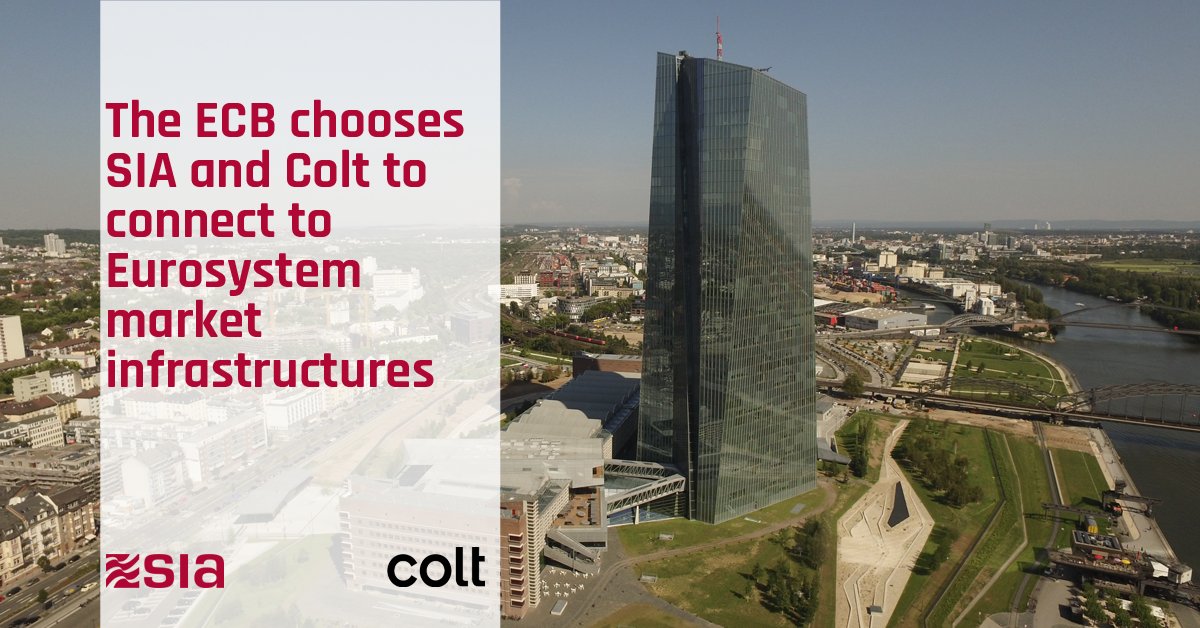 SIA_pressoffice's tweet photo. SIA, in partnership with @Colt_Technology, will provide the #ECB with connectivity services to the #payments (TARGET2 and TIPS) and securities (TARGET2-Securities) settlement platforms and the ECMS via a single access interface, the #ESMIG. https://t.co/AgAkqWq7cM https://t.co/ldrOwzfPdM