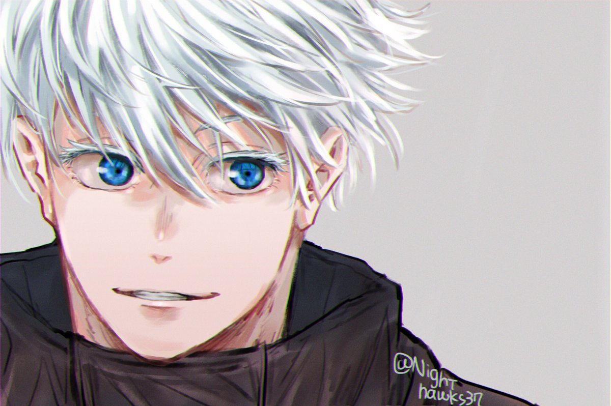 gojou satoru 1boy male focus blue eyes solo white hair short hair bangs  illustration images