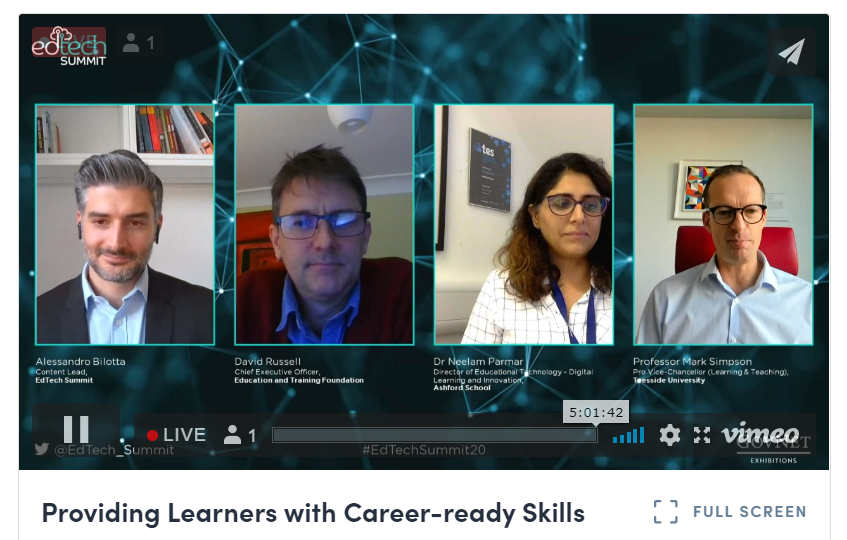 vikkiliogier's tweet photo. I second @Mark_Simpson73's point that we need to adopt a growth mindset &amp; as recommended by @danielSusskind, we must rethink education in terms of "What?-How?-When?" if we want to be better prepared for the #Futureofwork. @neelamaparmar1: "We must push boundaries.
#EdtEchSummit20 https://t.co/ghD6zuGhCq