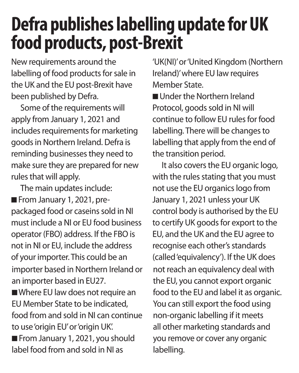HFBmagazine's tweet photo. New requirements around the sale labelling of food products for sale in the UK and EU post-Brexit have been published by Defra.
Read free ➡️https://t.co/Pr2qs4hedS
#independenthealthstores #independentretailing #healthfoodstores #healthfoodbusiness https://t.co/jdbZ5nYcFC