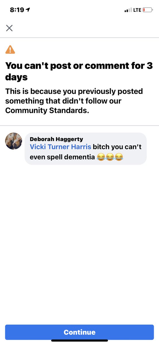 Deborah_Mayh's tweet image. Well, can’t use Facebook for 7 days, 😂😂😂 Some Trump supporter said Biden has dimencia and I said “bitch you can’t even spell dementia” and she reported me so fast and now I can’t use Facebook for 7 days 😂😂😂🤷🏻‍♀️🤷🏻‍♀️🤷🏻‍♀️ #AndIdDoItAgain #Bitches #TrumpIsANationalDisgrace