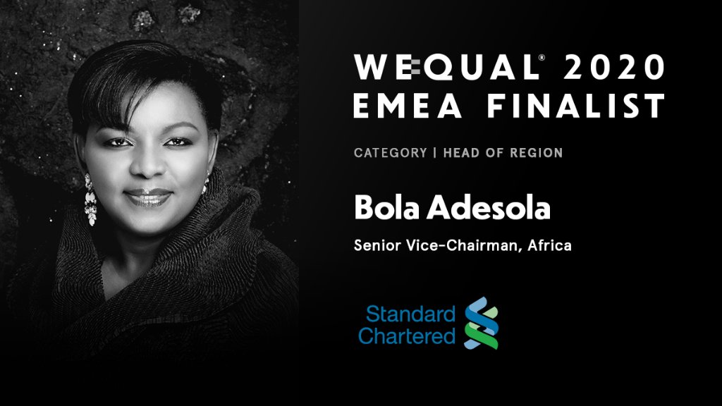 StanChartCI's tweet image. Félicitations à Bola Adesola, finaliste de WeQual EMEA 2020. 
Les WeQual Awards ont été initiés par @KTLITCH pour remédier au manque de diversité et d’égalité dans l’exercice du leadership des entreprises du monde en mettant en avant des talents comme Bola Adesola. #StanChart