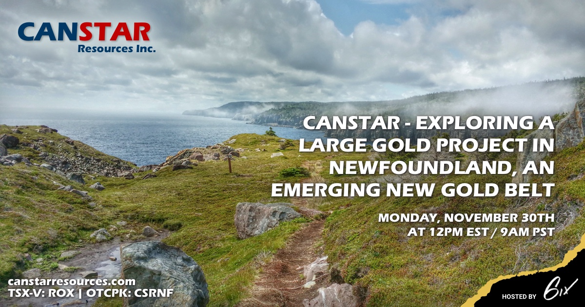 .<a href="/Canstar_Rox/">Canstar Resources</a> will be hosting their very first #investment #summit with us: Canstar - Exploring a Large Gold Project in Newfoundland, an Emerging New Gold Belt. Register now to learn about the new Canstar: bit.ly/32WBU0e 

$ROX $CSRNF