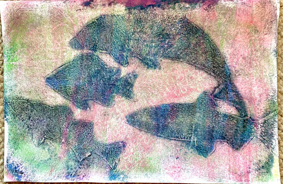 Gel plate third generation pulls for backgrounds #gelplateprinting #gelplate #gelliplateprinting #gelatinart #gelatinplatemonoprint #gelatinplateprintmaking #gelatinplateprint #abstract #abstractart #abstractartwork #abstractprint #fish #papertwists