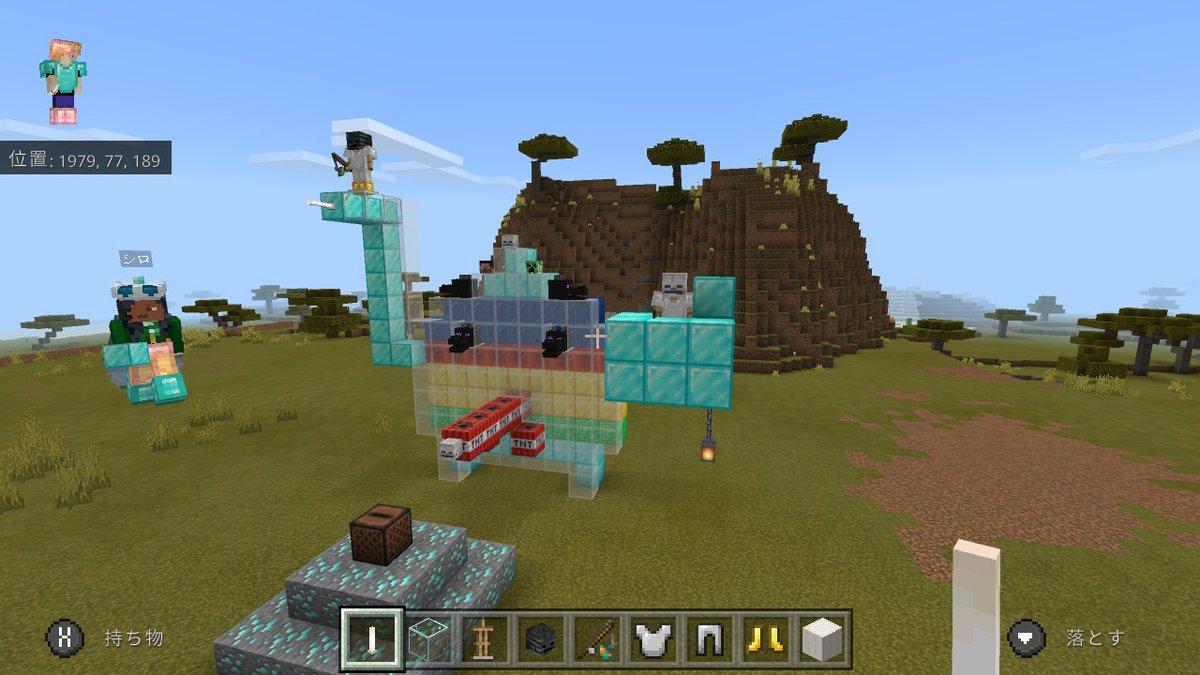 ポケモンたちの日常を に収めたい春 今日も友達は謎オブジェ作っていい顔で満足そうでした Minecraft マイクラ マインクラフト Nintendoswitch