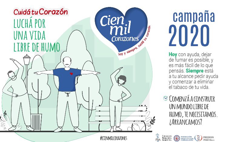 100milcorazones's tweet photo. Día Mundial del aire puro. Nos acercamos al cierre de la campaña y te dejamos este mensaje para cuidar tu salud. Cuida tu corazón, lucha por una vida libre de humo. Decile No al TABACO. El consumo de tabaco aumenta el riesgo de desarrollar enfermedad cardiovascular. #cienmil♥️ https://t.co/Hred019sSm