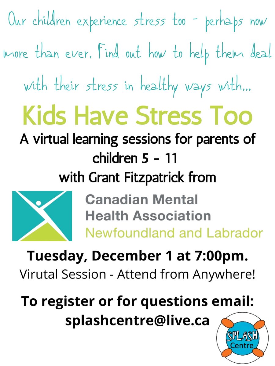 Parents, Caregivers and Supportive Adults... REGISTER NOW!  Brought to you by SPLASH Centre and <a href="/CMHANL/">CMHA-NL</a>. Email splashcentre@live.ca with questions or to register. <a href="/townofhrgrace/">Town of Harbour Grace</a> <a href="/TownofCarbonear/">Town of Carbonear</a> <a href="/Town_BayRoberts/">Town of Bay Roberts</a> @OPE_GovNL <a href="/HaywardBlake1/">Hayward Blake</a> <a href="/StFrancis_HG_NL/">St. Francis School</a> @kixxcountry <a href="/VOCMNEWS/">VOCM News</a>