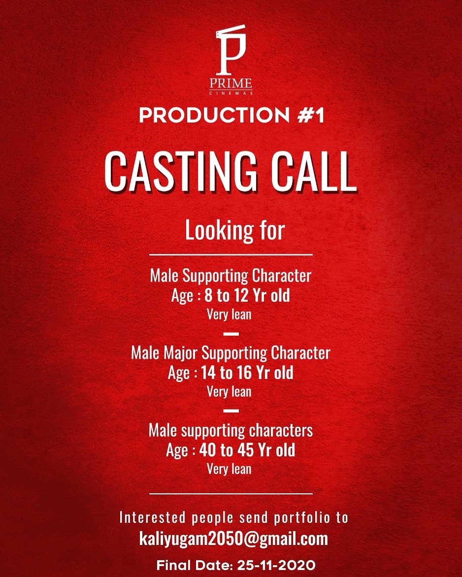primecinemas_'s tweet photo. Casting call for the movie #kaliyugam.
Interested people send your portfolios to kaliyugam2050@gmail.com
#casting #castingcall #castingfilm #actorslife @primecinemas_ https://t.co/XNndsg7dF6