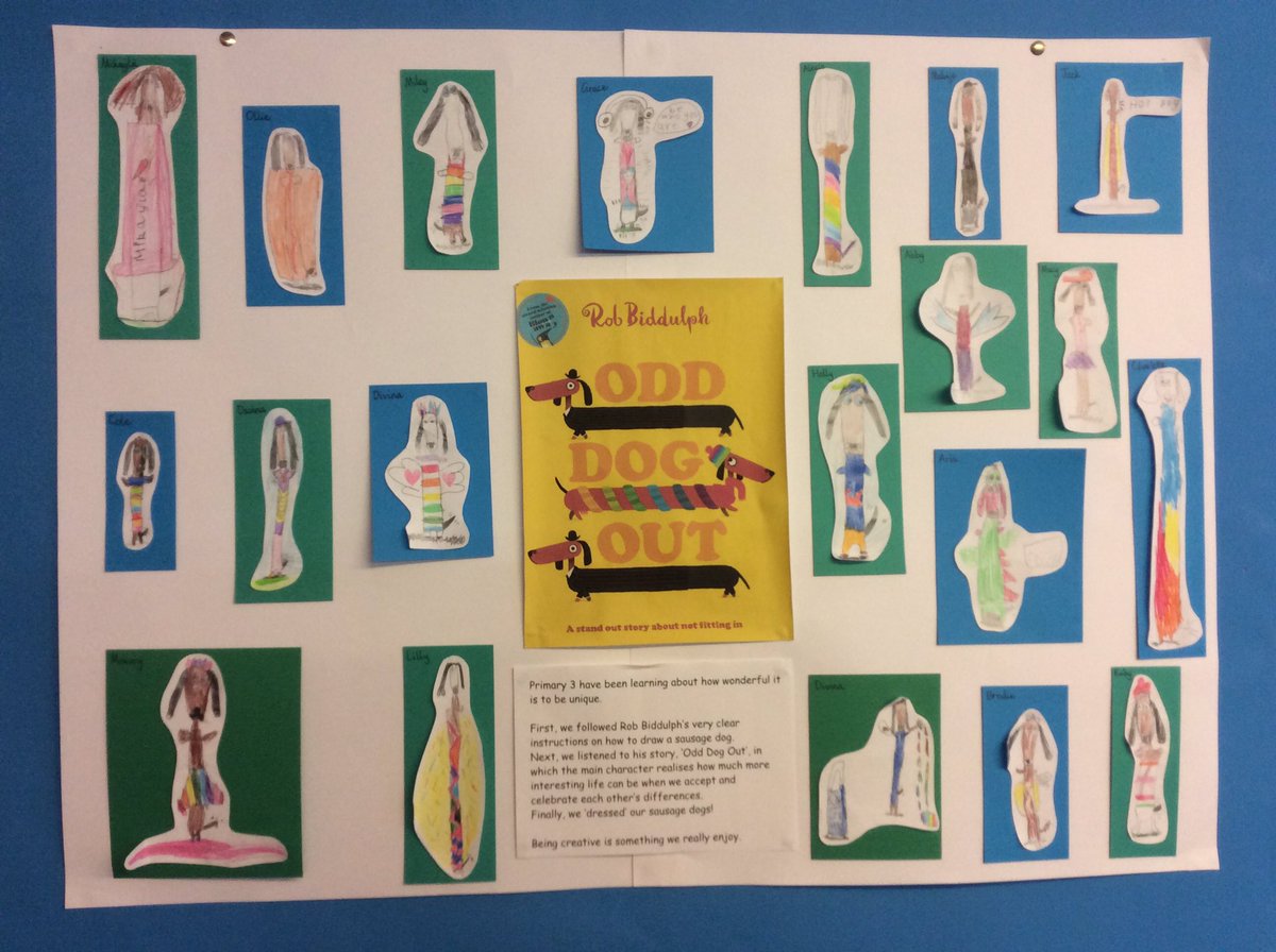 MrBryce20's tweet photo. Hi @RobBiddulph, we absolutely love your book Odd Dog Out! We have been drawing lots of your characters for our Art display. Here are some of our Sausage Dogs and class tweets to you! Love from Primary 3 @DanestoneP #Art #Fun #CoolDrawings 😎 https://t.co/DHyWhiYdaW