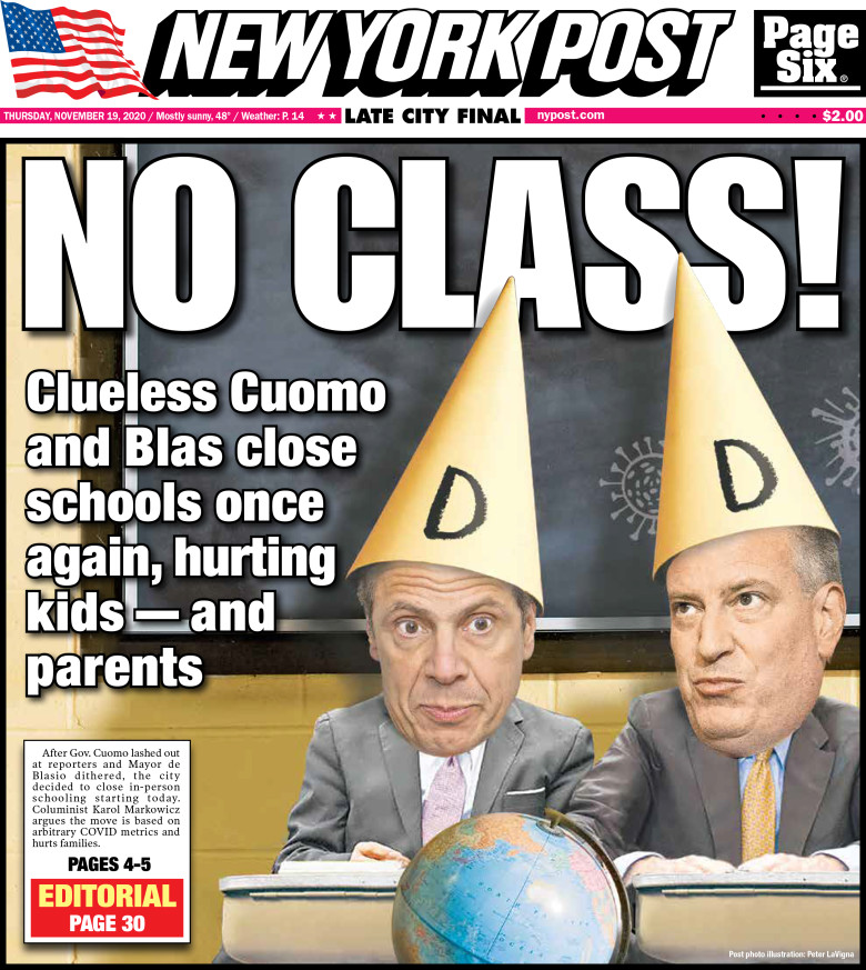 nypost's tweet photo. TODAY'S COVER: Opinion: Schools shutdown again. Chaos should move parents to demand better system https://t.co/Actm5vnPHO https://t.co/CqcohvupF7