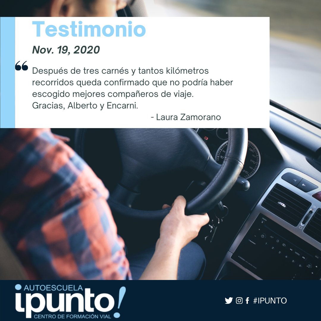 AutoIpunto's tweet photo. #Testimonios que nos hacen seguir tan fuertes como el primer día 👉  "Después de tres carnés y tantos kilómetros recorridos queda confirmado que no podría haber escogido mejores compañeros de viaje. Gracias, Alberto y Encarni" @LauraZamorano ❣️  ¡Mil gracias a ti por elegirnos! https://t.co/r2i91DPSwm