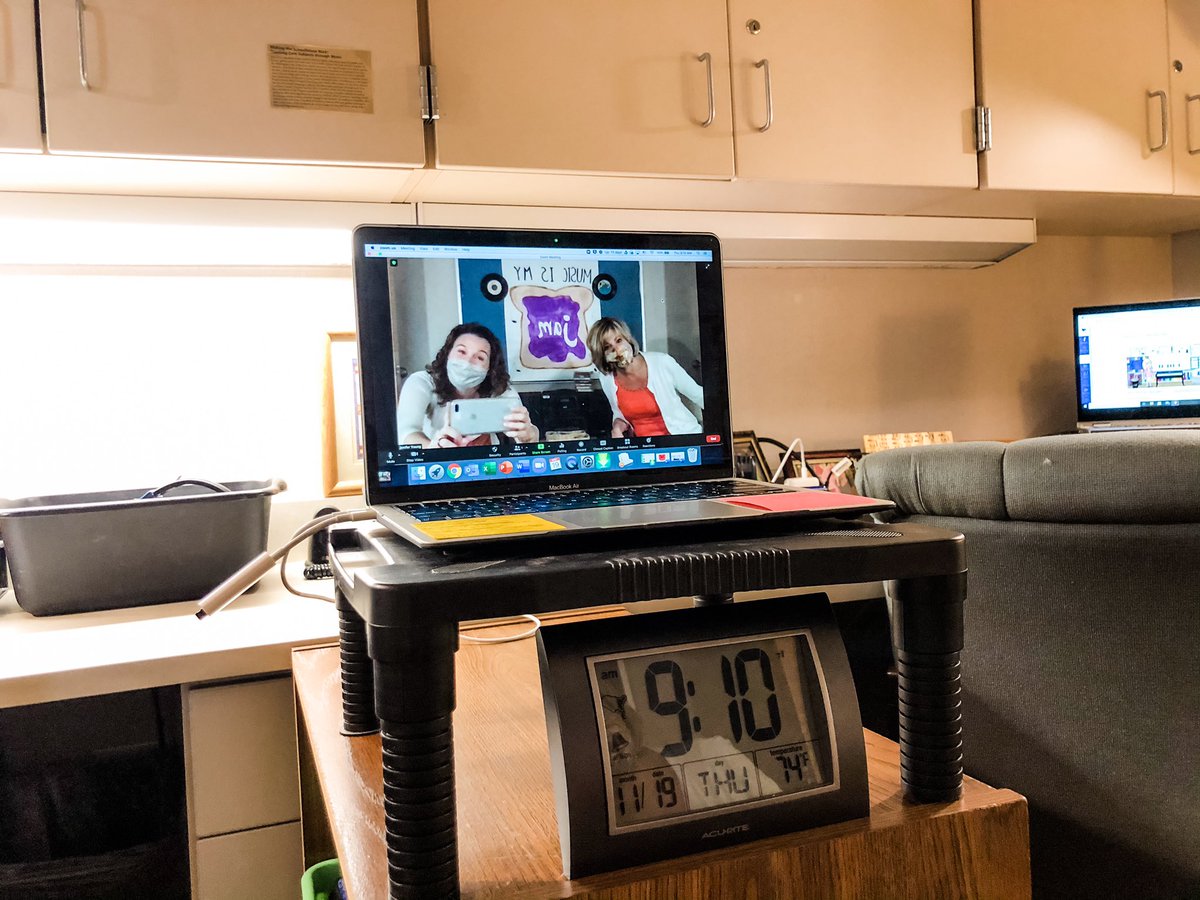 FCImusic's tweet photo. We are ready for 100% virtual classes today! Welcome to our show “Music is My Jam” w/your hosts Mrs. Young &amp; Mrs. Spangler. Little did we know that all those cassette tapes Mrs. Spangler was hoarding would come in handy during a pandemic. #wegotthis @HSESchools  @hsefoundation https://t.co/v9056S6vgG