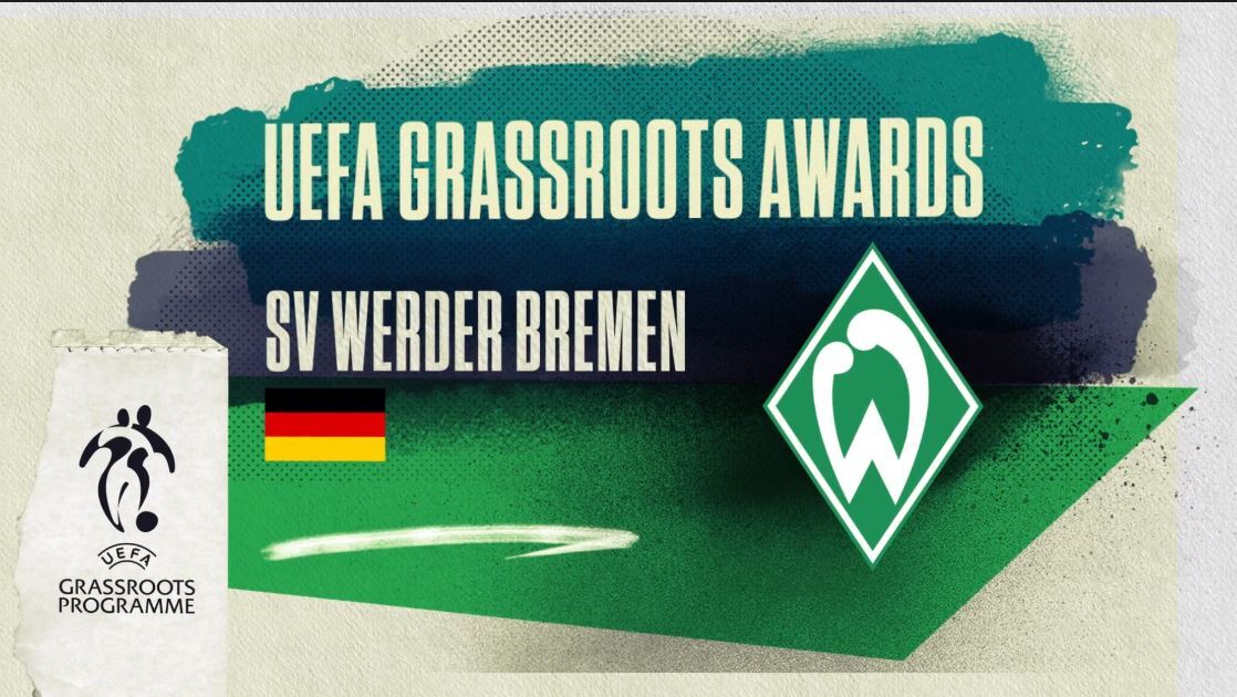 Großartige Bestätigung für unser Engagement in #Bremen und umzu! Der SV #Werder wurde heute von der <a href="/UEFA/">UEFA</a> mit dem #UEFAgrassroots-Award 2020 in der Kategorie "Bester Profiverein" ausgezeichnet.👍 

👉 svw.de/GrassrootsAward