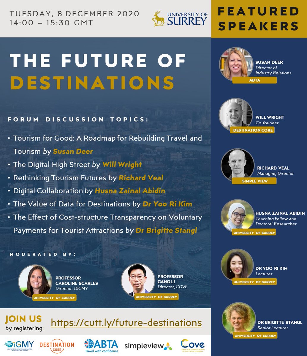 SHTMatSurrey's tweet photo. How will the future of destinations look like? Join us in the discussion alongside industry leaders from @ABTAtravel , @destinationcore and @simpleview : https://t.co/88ZgF2BnN3 #TOURISMatSurrey #DiGMY #COVE #HOSPITALITYatSurrey #TRANSPORTatSurrey #EVENTSatSurrey #DMO #Future https://t.co/VrdXWofpZG