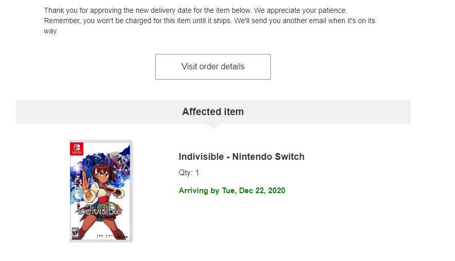 Wario64's tweet photo. If you ordered Indivisible from Target from last Black Friday, you may need to approve a new delivery date in your order page. just fyi https://t.co/M4fPjrC51u