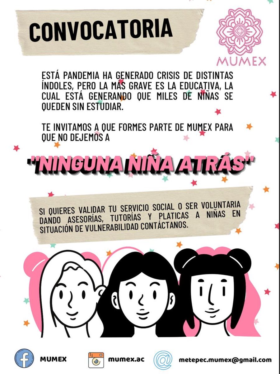 AlexaReyesNader's tweet photo. Nuestra convocatoria seguirá abierta dos semanas más. Aún puedes inscribirte para ser voluntaria o validar tu servicio social.
#NingunaNiñaAtrás #MUMEX https://t.co/qOtoHa5eYH