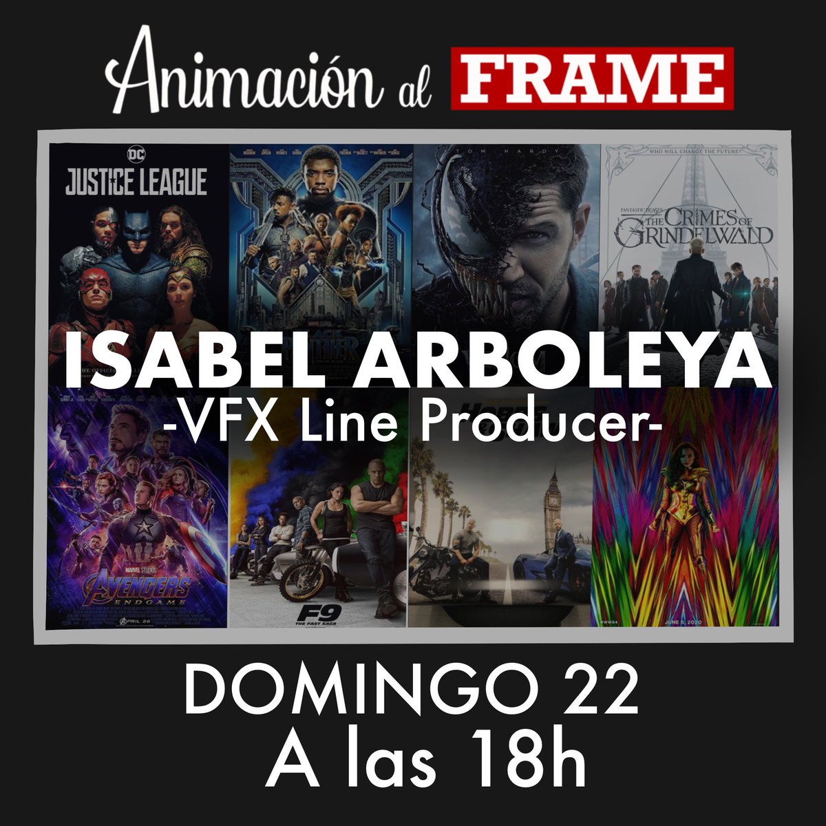 animacionFRAME's tweet photo. Este domingo estará charlando con nosotros @isabelarboleya VFX Line producer. Hablaremos sobre el departamento de producción en la industria de los VFX. 
¡¡No os lo podéis perder!!
#vfx #film #youtube #directo #charla https://t.co/ZBZ5bSqAwT
