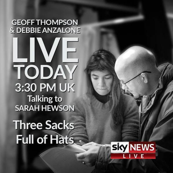 threesacksfilm's tweet photo. Three Sacks full of Hats director @DebbieAnzalone_ and writer Geoff Thompson are on Sky News Live today at 3.30pm talking to Sarah Hewson @skynewssarah
 about their latest film Three Sacks Full of Hats. LINK FOR THE FILM: https://t.co/9g4JJjTvOn 
@omeletocom https://t.co/25eHkNKcSR