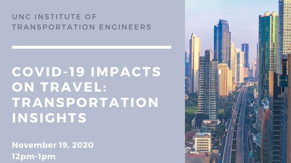 (TODAY @ noon) Insights on COVID Impacts on transportation (panel discussion). <a href="/ITE_Carolina/">ITE UNC Chapel Hill</a> welcomes anyone who works to improve mobility and safety to create livable communities. Learn more and register: unc.zoom.us/meeting/regist… <a href="/ite_ncstate/">NCSTATE ITE-ASHE-AREMA</a> <a href="/NCSITE_Sec/">NC Section - ITE</a> <a href="/ITEhq/">ITE - Community of Transportation Professionals</a>